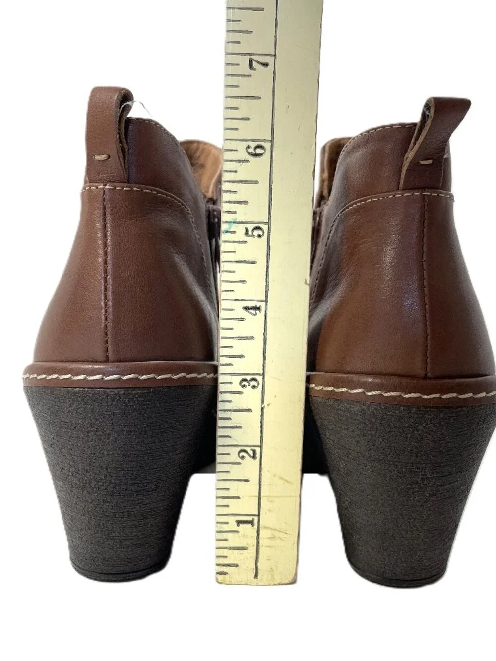 Sofft Ankle Boots Womens 9 M Brown Leather X Accent Side Zip Wedge Heel Booties